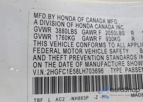 2020 Honda Civic Si Sedan из США, поврежденный, VIN 2HGFC1E58LH703696